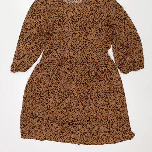 Stradivarius Womens Brown Polka Dot Polyester Fit & Flare Size S Round Neck Pullover
