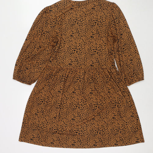 Stradivarius Womens Brown Polka Dot Polyester Fit & Flare Size S Round Neck Pullover