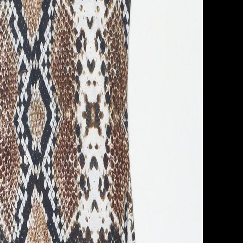 PRETTYLITTLETHING Womens Brown Animal Print Polyester Bodycon Size 8 Square Neck Pullover - Snake Pattern