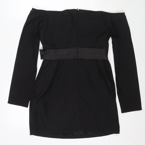 PRETTYLITTLETHING Womens Black Polyester Mini Size 12 Off the Shoulder Zip
