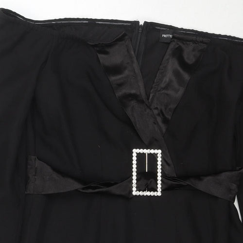 PRETTYLITTLETHING Womens Black Polyester Mini Size 12 Off the Shoulder Zip