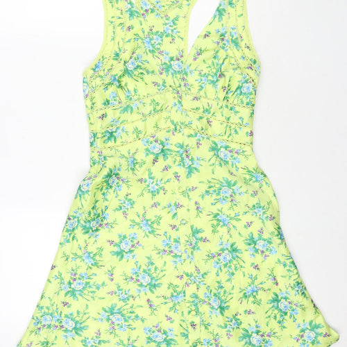 ASOS Womens Green Floral Polyester Tank Dress Size 6 V-Neck Button