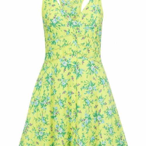 ASOS Womens Green Floral Polyester Tank Dress Size 6 V-Neck Button