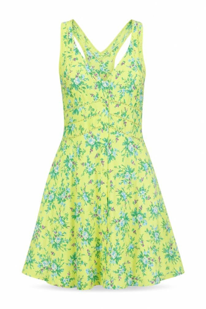 ASOS Womens Green Floral Polyester Tank Dress Size 6 V-Neck Button