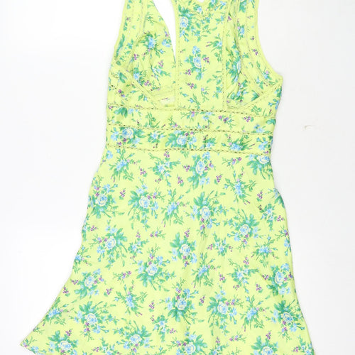 ASOS Womens Green Floral Polyester Tank Dress Size 6 V-Neck Button
