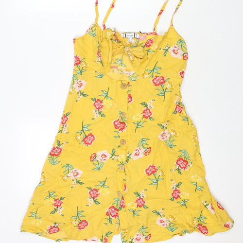 Jennyfer Womens Yellow Floral Polyester Tank Dress Size S Sweetheart Tie