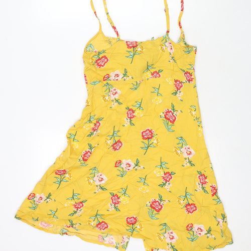 Jennyfer Womens Yellow Floral Polyester Tank Dress Size S Sweetheart Tie