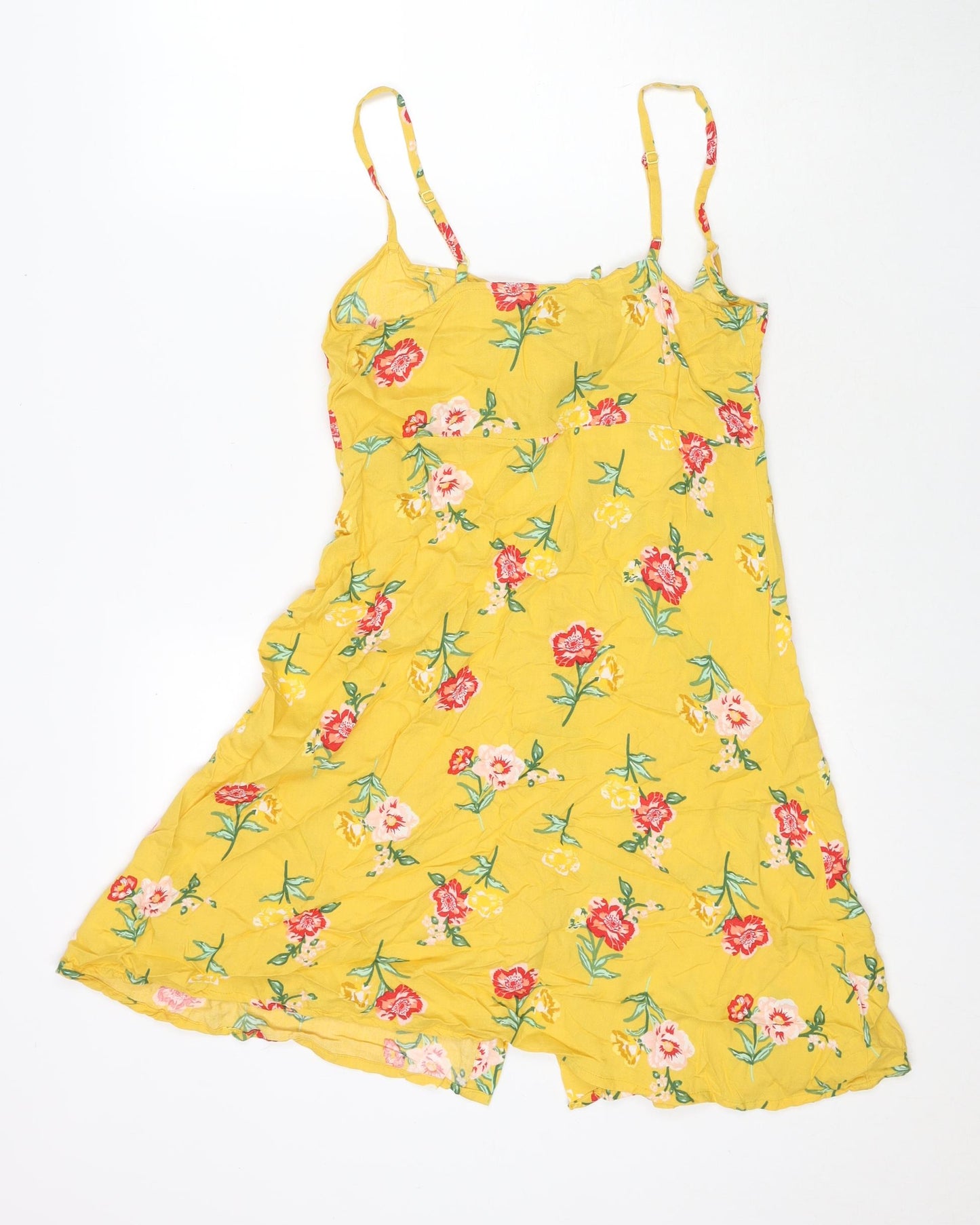 Jennyfer Womens Yellow Floral Polyester Tank Dress Size S Sweetheart Tie