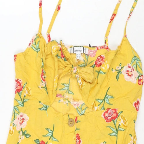 Jennyfer Womens Yellow Floral Polyester Tank Dress Size S Sweetheart Tie