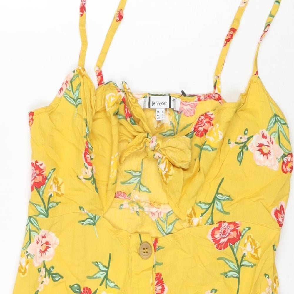 Jennyfer Womens Yellow Floral Polyester Tank Dress Size S Sweetheart Tie