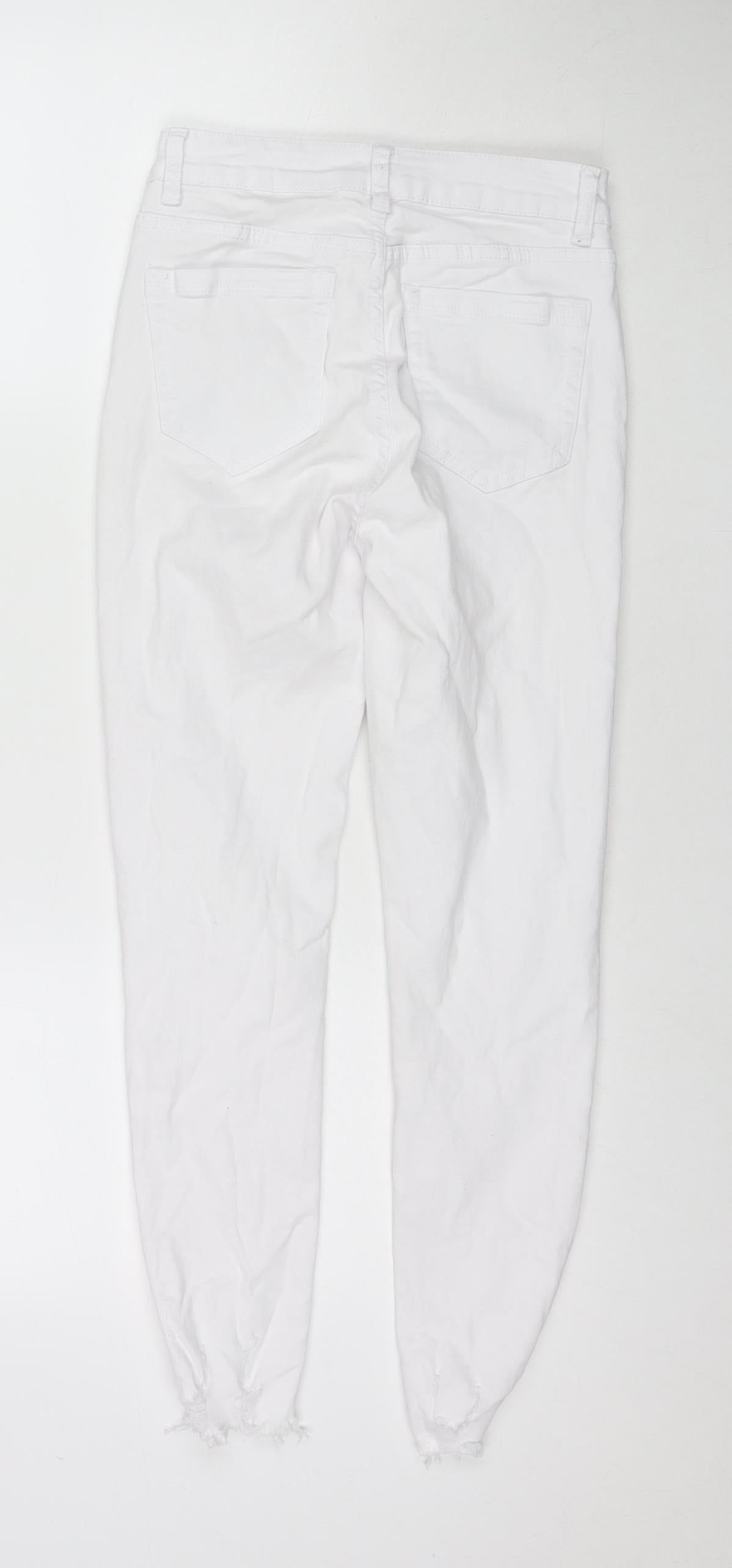 Jeans Womens White Cotton Skinny Jeans Size 8 L24 in Regular Zip