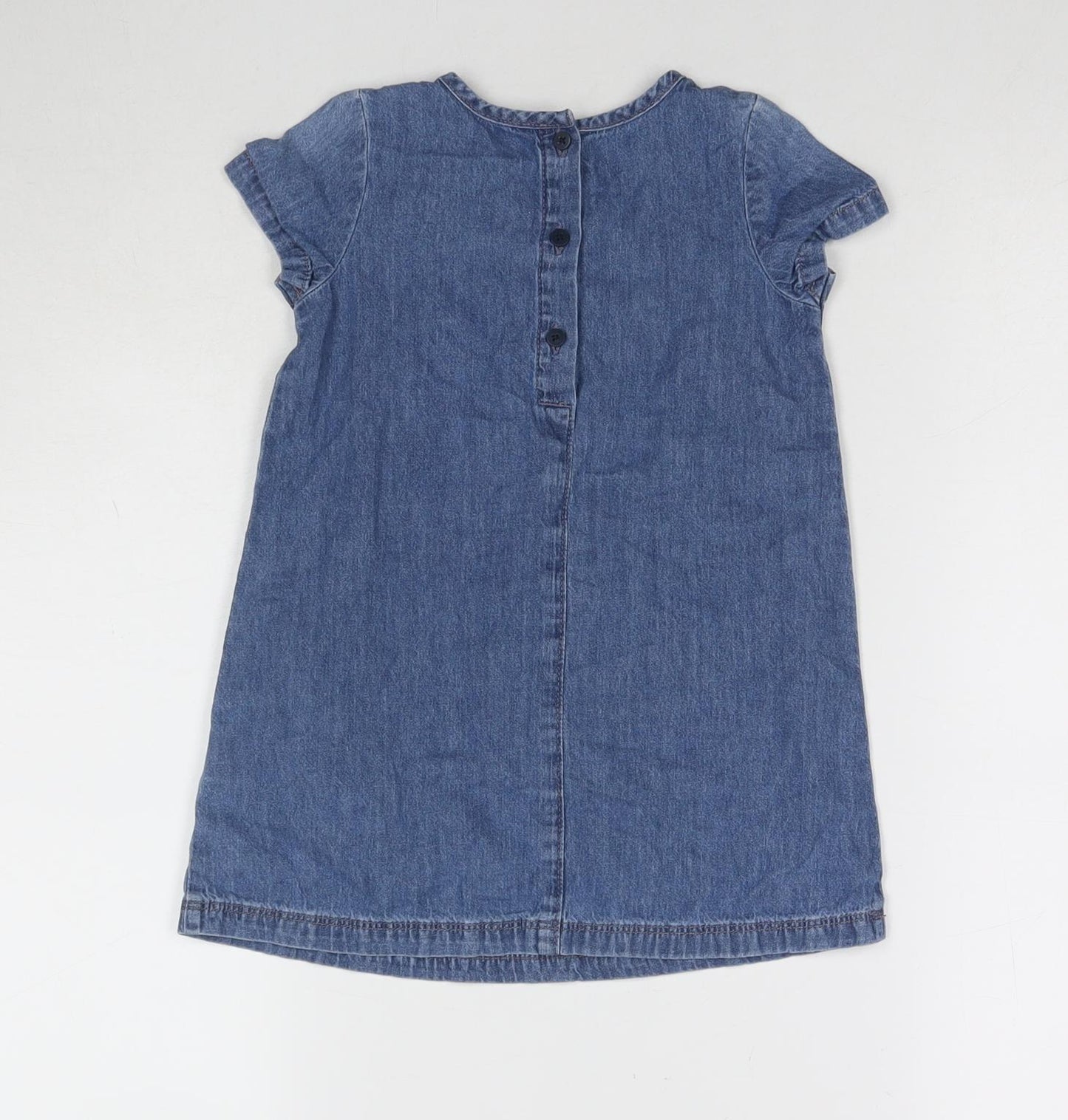 Matalan Girls Blue Cotton T-Shirt Dress Size 2-3 Years Round Neck Button