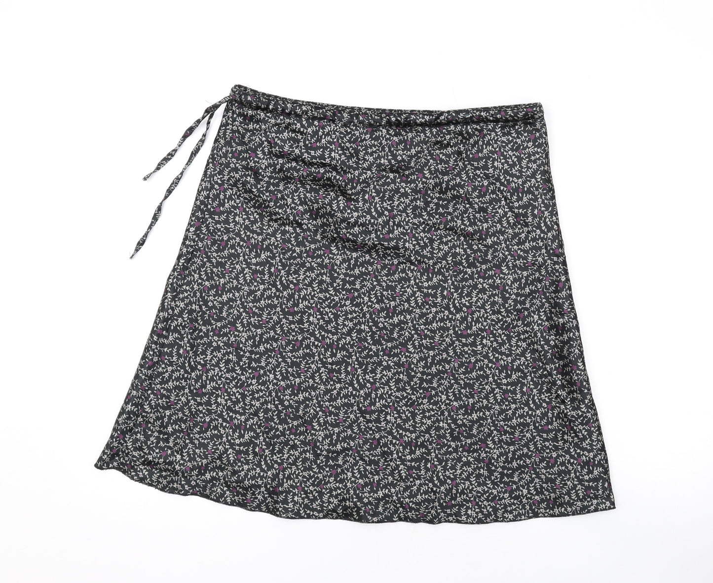 HEMA Womens Black Floral Polyester A-Line Skirt Size S