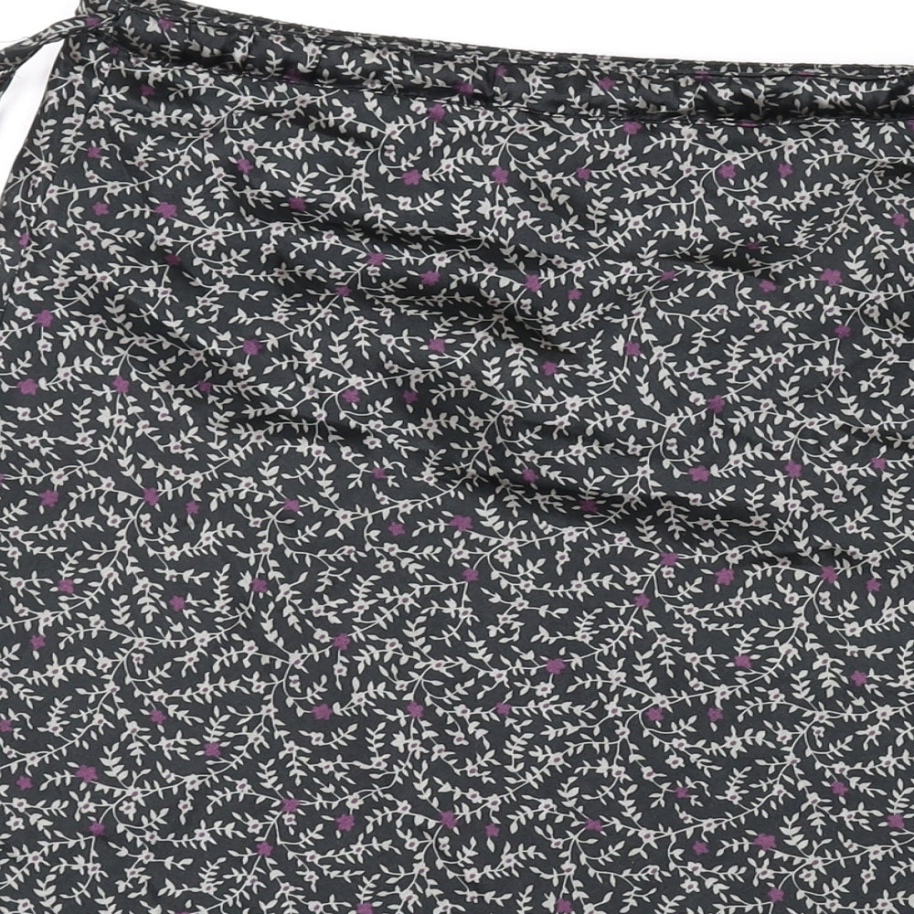 HEMA Womens Black Floral Polyester A-Line Skirt Size S
