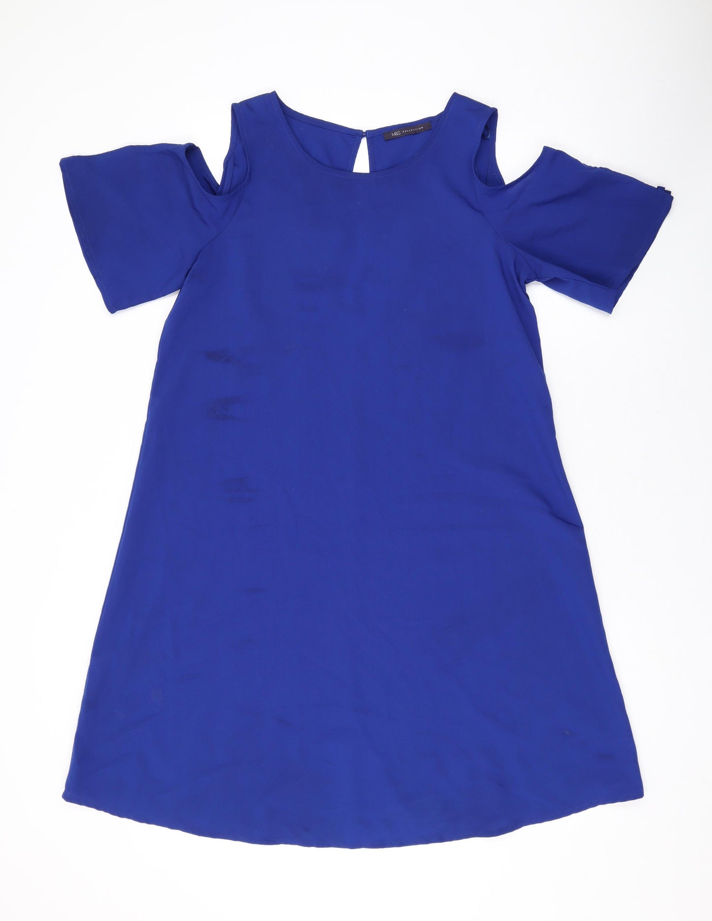 Marks and Spencer Womens Blue Polyester A-Line Size 10 Round Neck Button