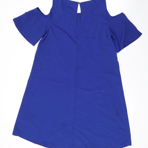 Marks and Spencer Womens Blue Polyester A-Line Size 10 Round Neck Button