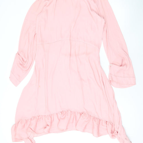Zara Womens Pink Polyester A-Line Size S Round Neck Button