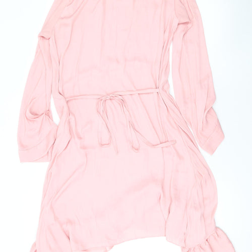 Zara Womens Pink Polyester A-Line Size S Round Neck Button