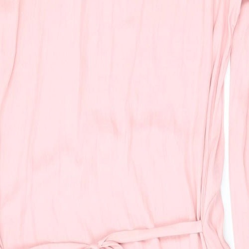 Zara Womens Pink Polyester A-Line Size S Round Neck Button