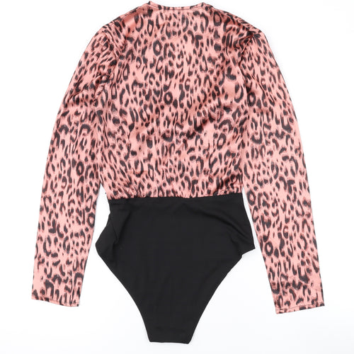 Unique 21 Womens Pink Animal Print Polyester Bodysuit One-Piece Size 8 L10 in Snap
