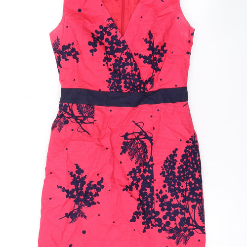 Boden Womens Pink Floral Cotton A-Line Size 10 V-Neck Zip
