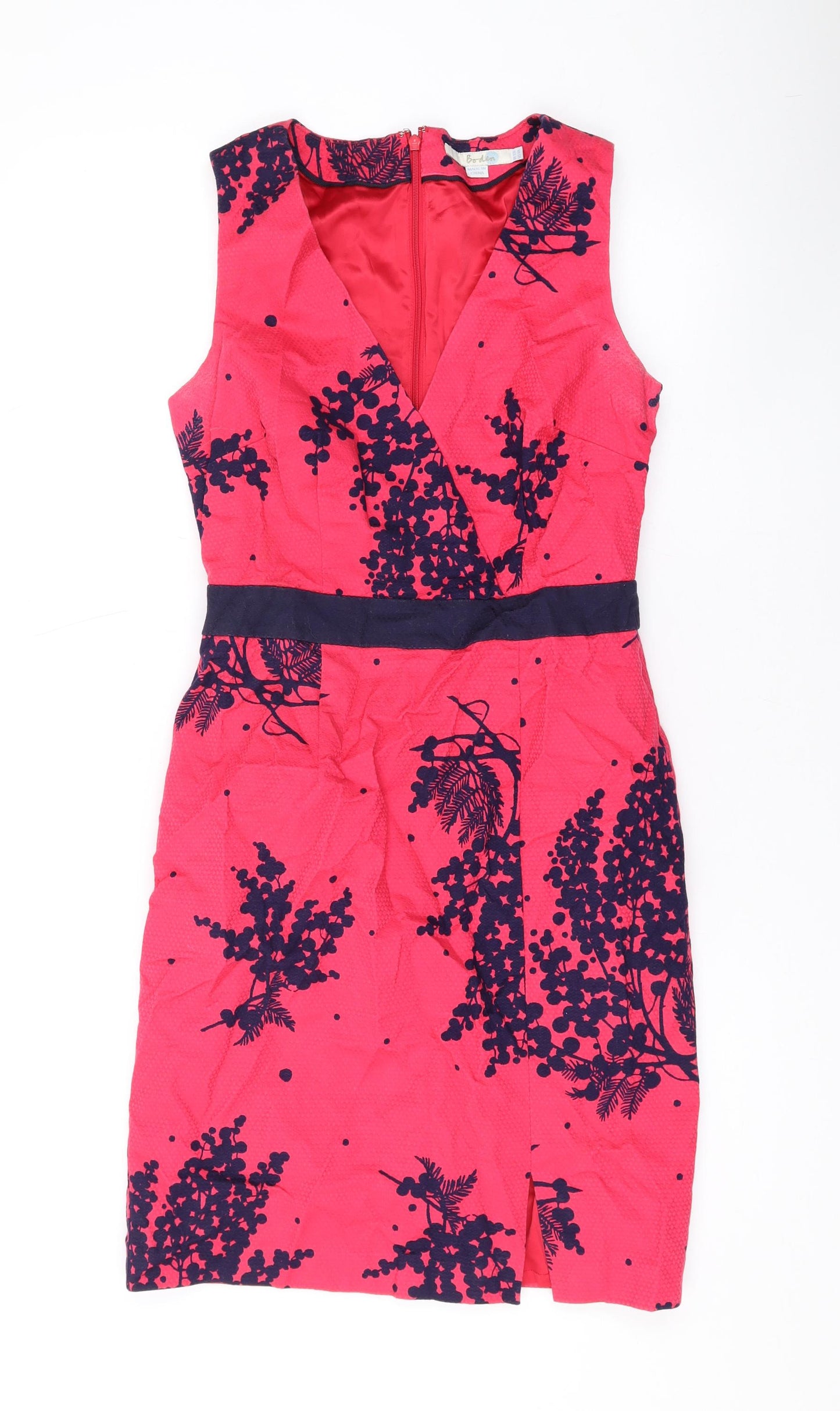 Boden Womens Pink Floral Cotton A-Line Size 10 V-Neck Zip