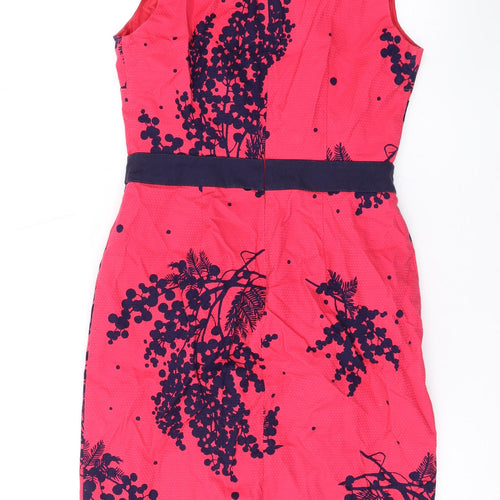 Boden Womens Pink Floral Cotton A-Line Size 10 V-Neck Zip