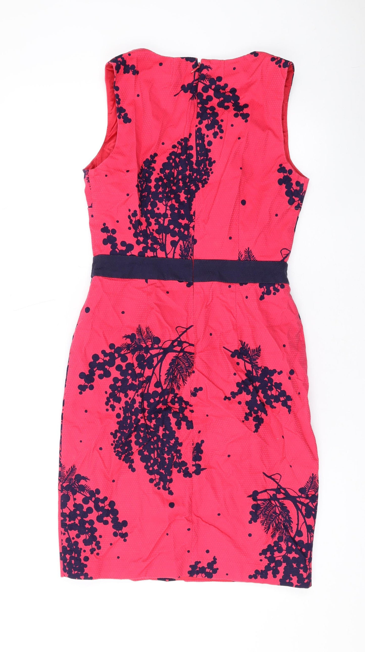 Boden Womens Pink Floral Cotton A-Line Size 10 V-Neck Zip