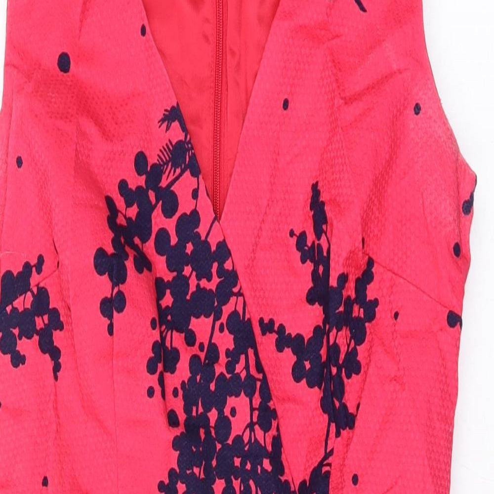 Boden Womens Pink Floral Cotton A-Line Size 10 V-Neck Zip