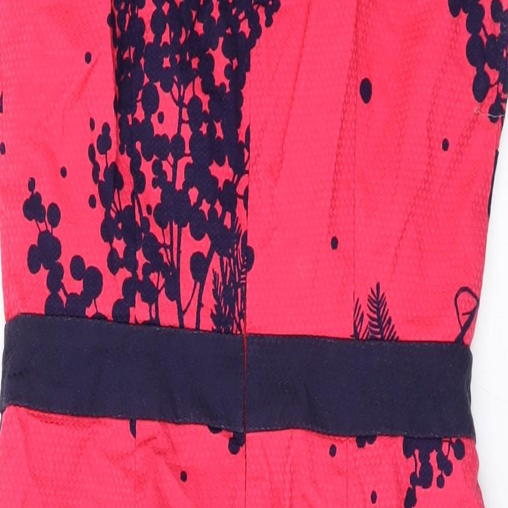 Boden Womens Pink Floral Cotton A-Line Size 10 V-Neck Zip