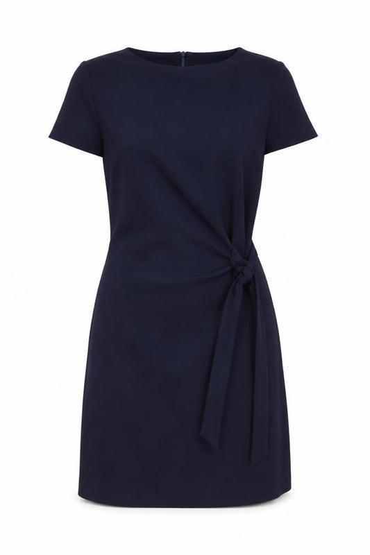 Front view of Phase Eight women’s blue polyester a-line, size UK 12, round neck zip