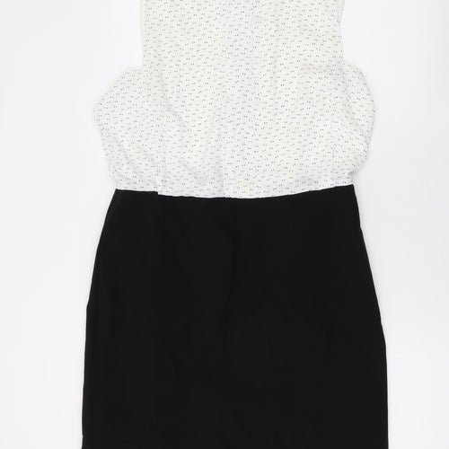 Mango Womens White Polka Dot Polyester Mini Size L Round Neck Button