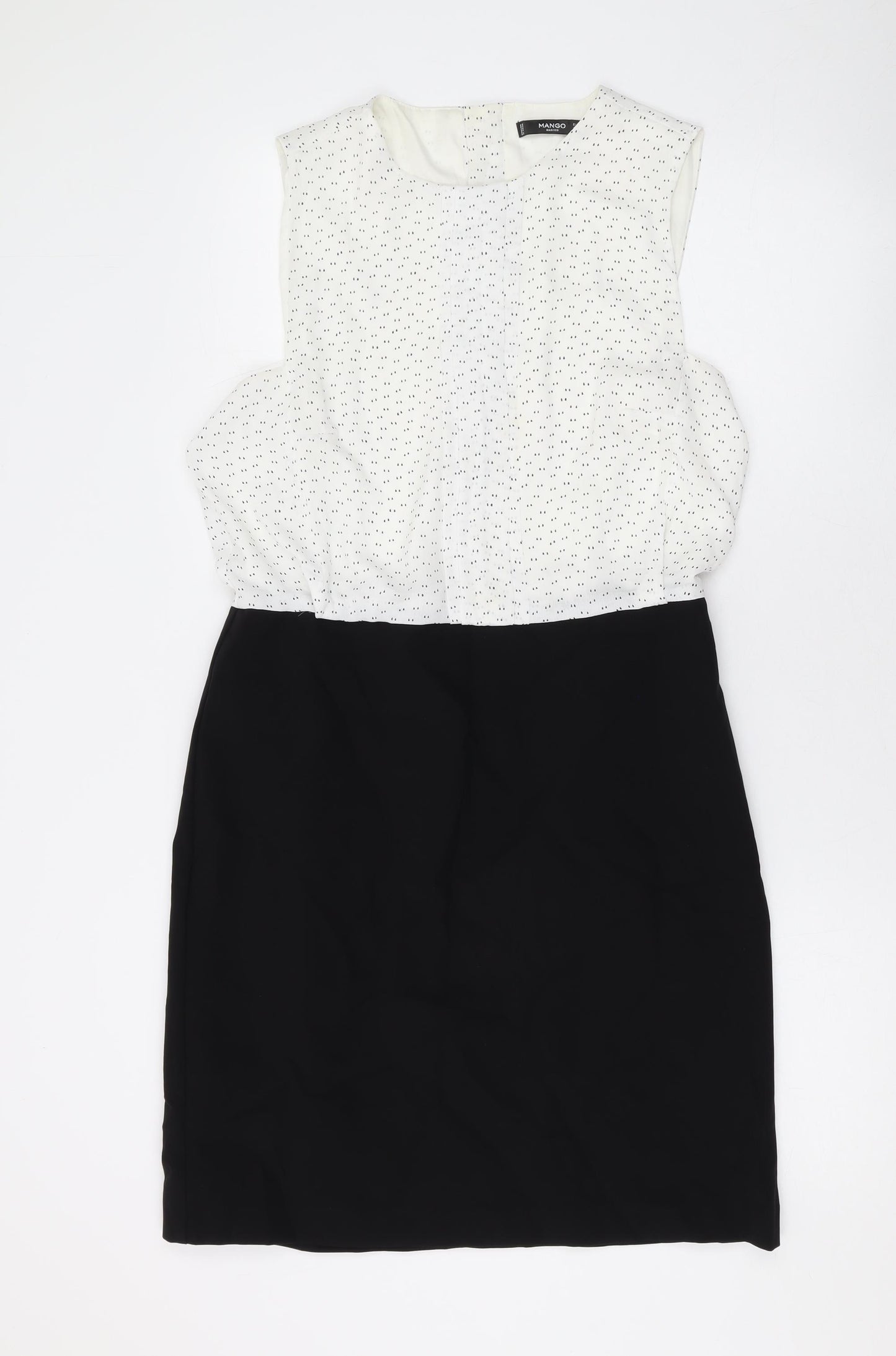 Mango Womens White Polka Dot Polyester Mini Size L Round Neck Button