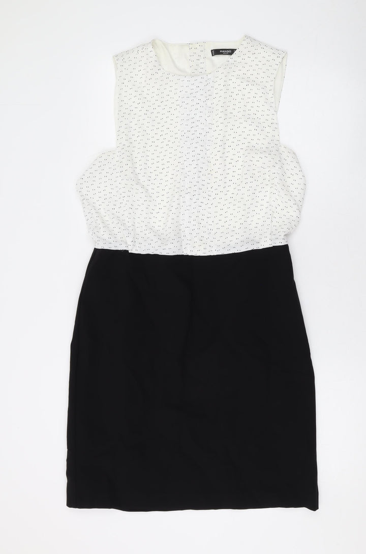 Mango Womens White Polka Dot Polyester Mini Size L Round Neck Button