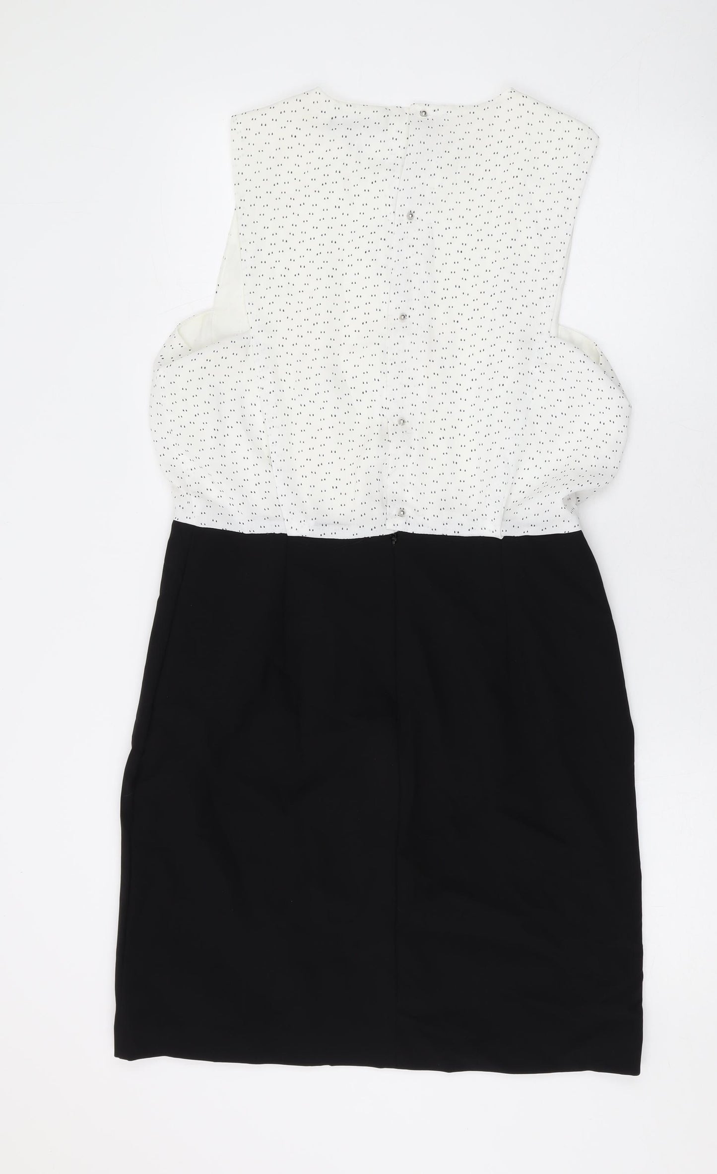 Mango Womens White Polka Dot Polyester Mini Size L Round Neck Button