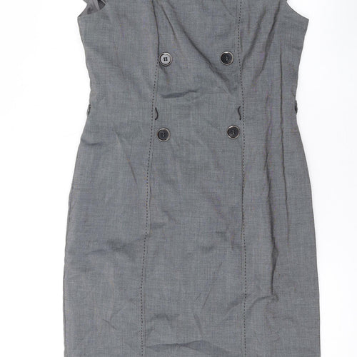 Debenhams Womens Grey Polyester Pencil Dress Size 14 Square Neck Zip
