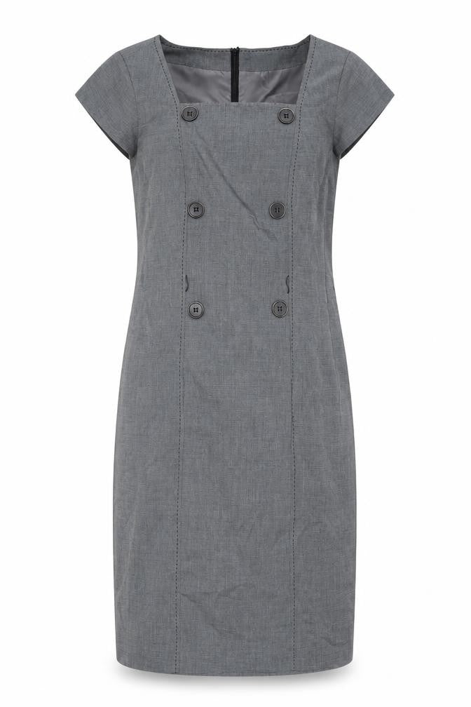 Debenhams Womens Grey Polyester Pencil Dress Size 14 Square Neck Zip