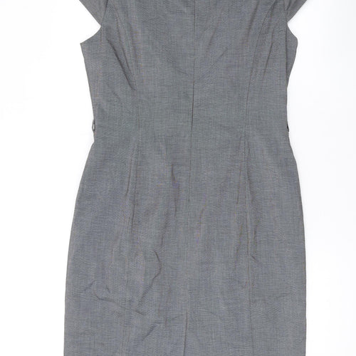 Debenhams Womens Grey Polyester Pencil Dress Size 14 Square Neck Zip