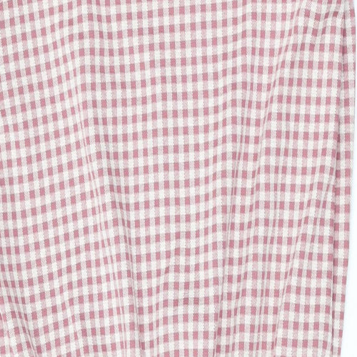 Zara Womens Pink Check Cotton Bodycon Size S Round Neck Button