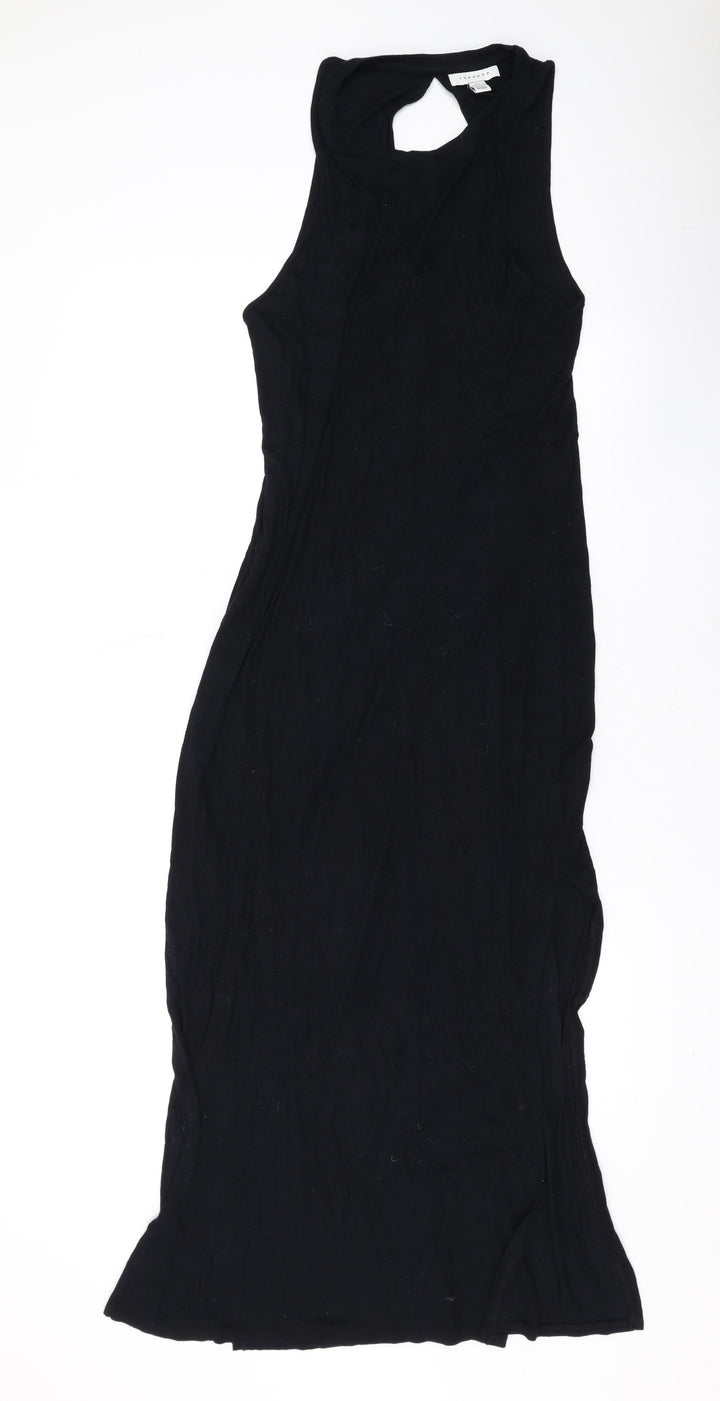 Topshop Womens Black Viscose Maxi Size S Round Neck