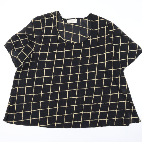 Ann Harvey Womens Black Geometric Polyester Basic T-Shirt Size 24 Round Neck
