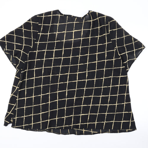 Ann Harvey Womens Black Geometric Polyester Basic T-Shirt Size 24 Round Neck