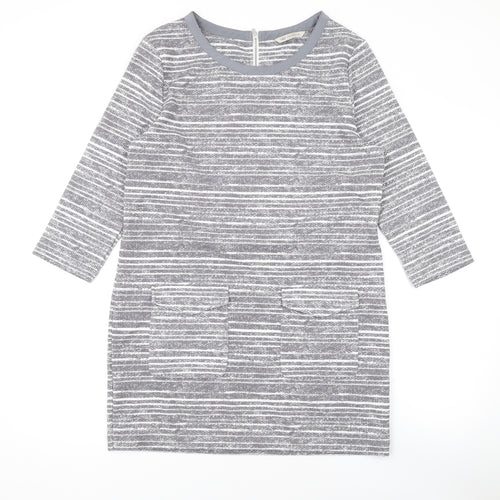 Marks and Spencer Womens Grey Striped Polyester Bodycon Size 12 Round Neck Zip