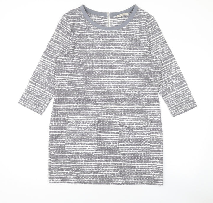 Marks and Spencer Womens Grey Striped Polyester Bodycon Size 12 Round Neck Zip