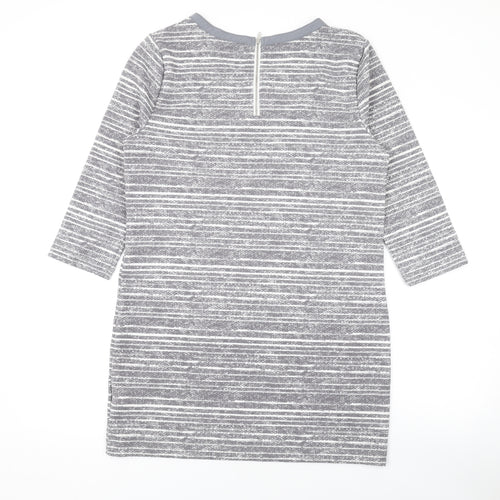 Marks and Spencer Womens Grey Striped Polyester Bodycon Size 12 Round Neck Zip