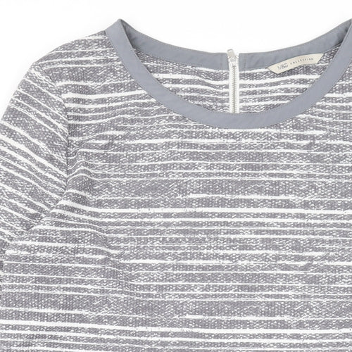 Marks and Spencer Womens Grey Striped Polyester Bodycon Size 12 Round Neck Zip