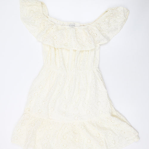 In the Style Womens White Geometric Cotton A-Line Size 12 Off the Shoulder Pullover