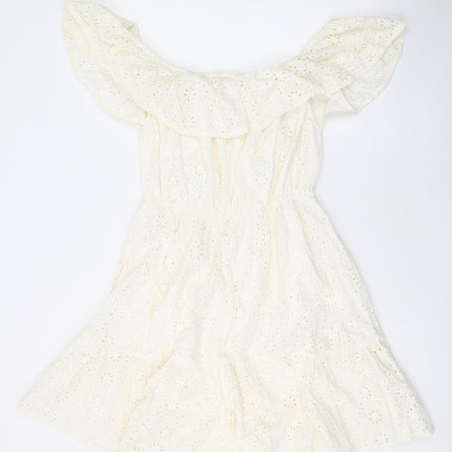 In the Style Womens White Geometric Cotton A-Line Size 12 Off the Shoulder Pullover