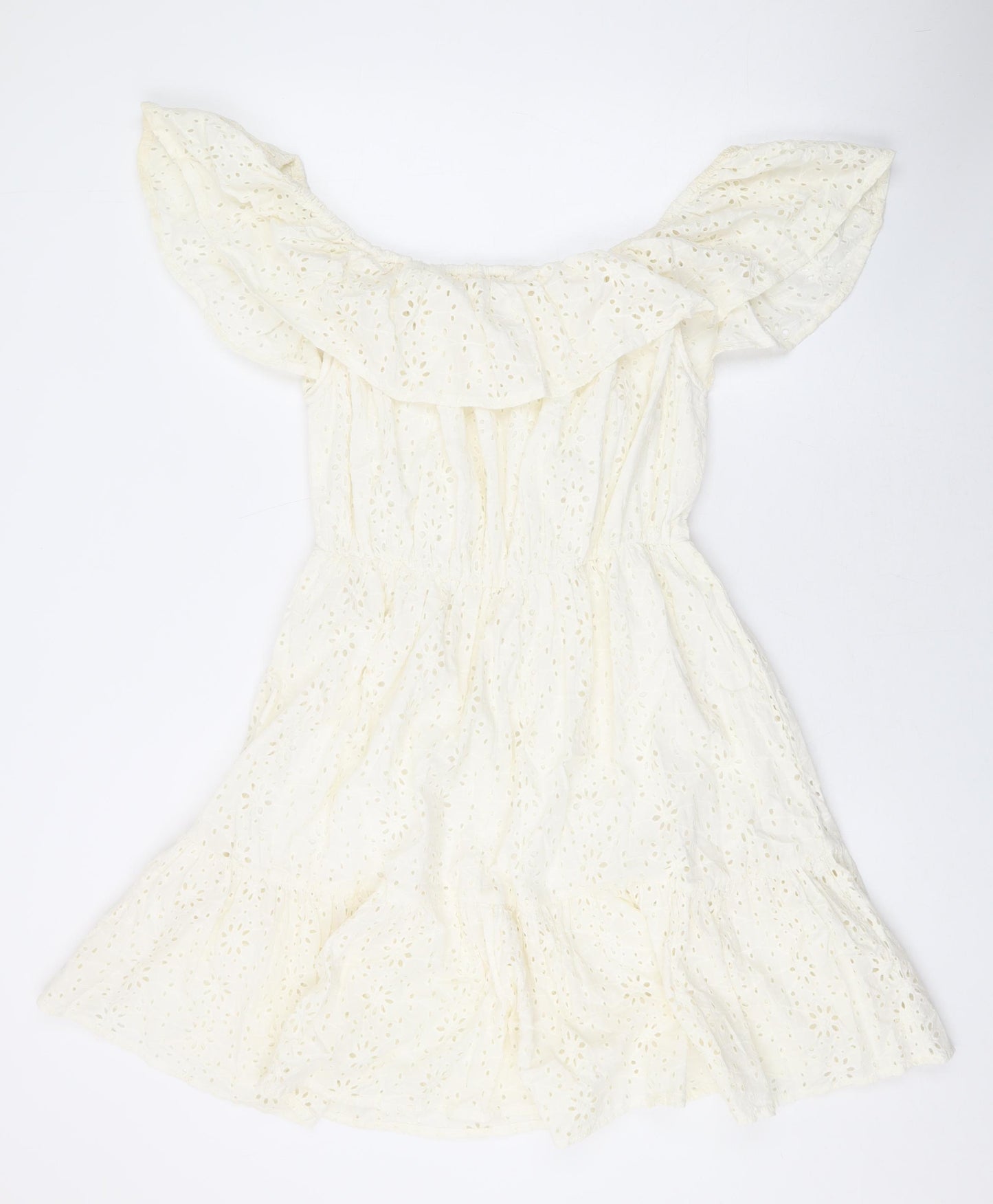 In the Style Womens White Geometric Cotton A-Line Size 12 Off the Shoulder Pullover
