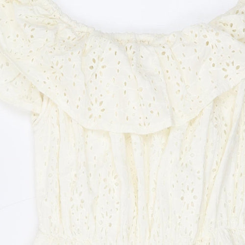In the Style Womens White Geometric Cotton A-Line Size 12 Off the Shoulder Pullover